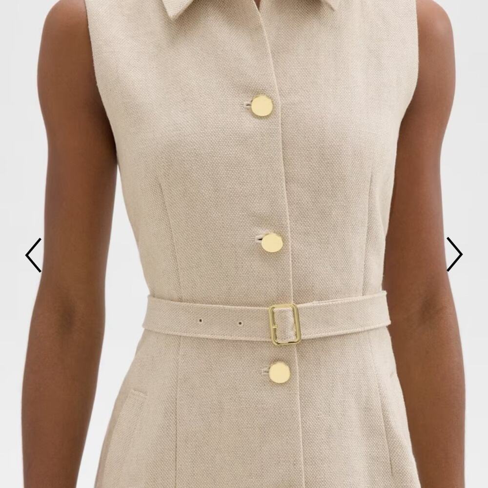Theory Basket Weave Belted Military Dress Beige - Picture 4 of 10